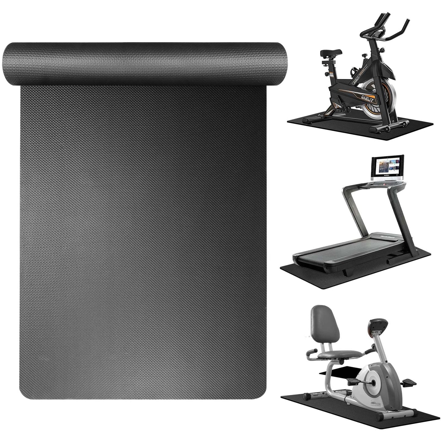 Peloton Bike Compatible Treadmill Mat - 6mm Thick Exercise Mat for Treadmill, Row, and Bike Trainer - Protects Hardwood Floor and Carpet - 36 * 72in