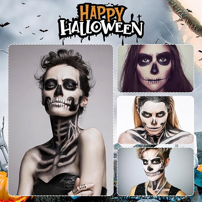 Black White Face Painting Kit: Halloween Body Makeup Special Effects Set for Adult - Professional SFX Makeup Clown Zombie Vampire Skeleton Cosplay