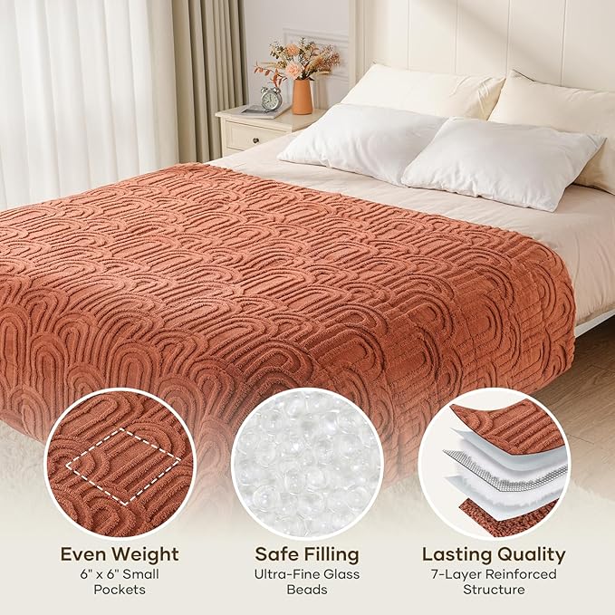 Cottonblue Jacquard Weighted Blanket for Adults 20 lbs Queen Size, Cozy Fluffy Sherpa Fleece Weighted Throw Blankets 60" x 80" for Sleep Relax, Fuzzy Warm Arch Heavy Blanket for Bed Couch, Rust Pink