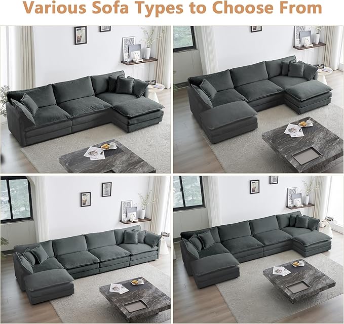 mikibama Luxury Modular Sectional Sofa, 111.5" Modern Chenille Comfy Cloud Couches for Living Room Office, 3 Seater Deep Sofa with 2 Armrest Pillows and 3 Toss Pillows, Grey