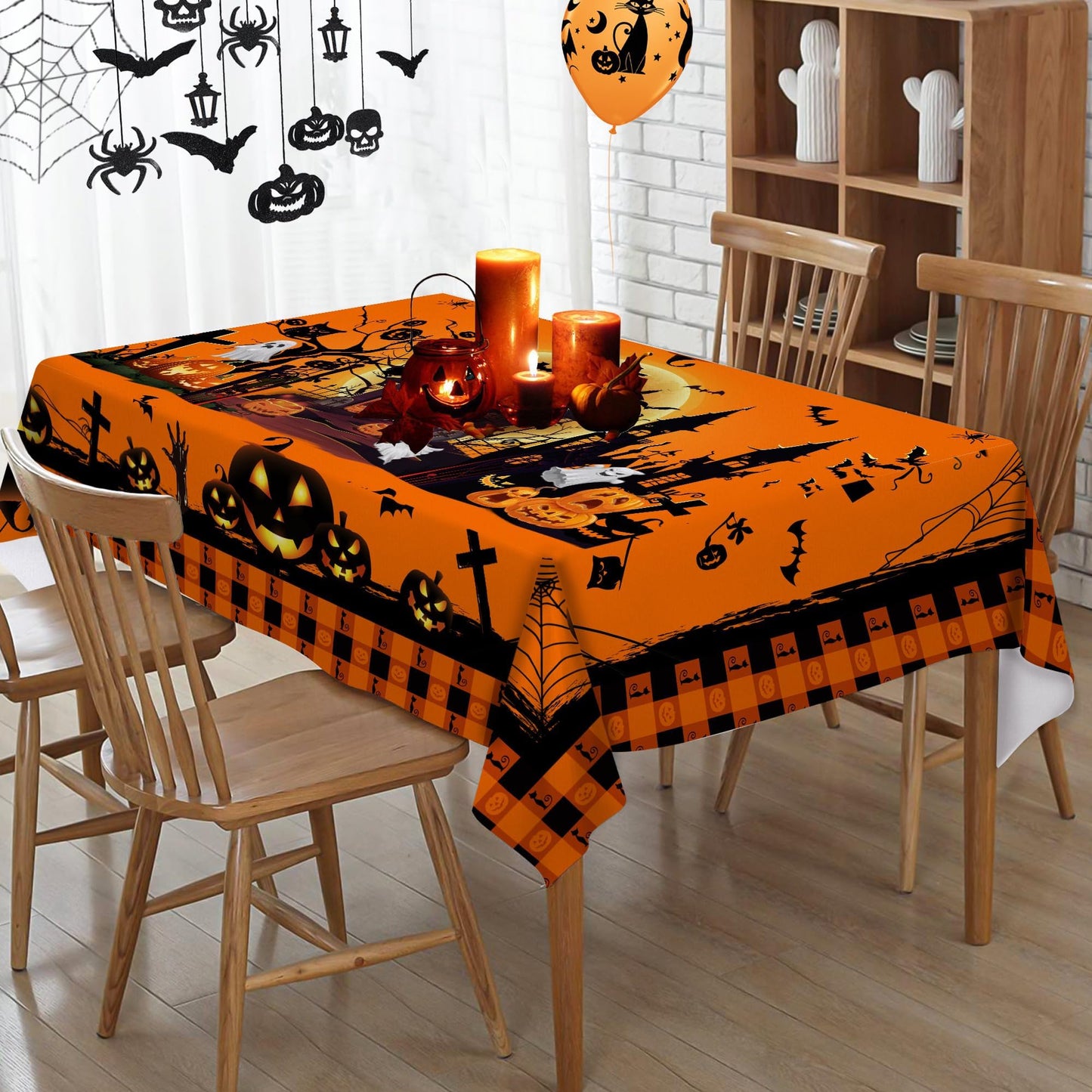 Hexagram Halloween Tablecloth 60 x 84 Inches Rectangle, Halloween Table Cloth Rectangular, Pumpkin Castle Ghost Tablecloths for Home Kitchen Dining Decor