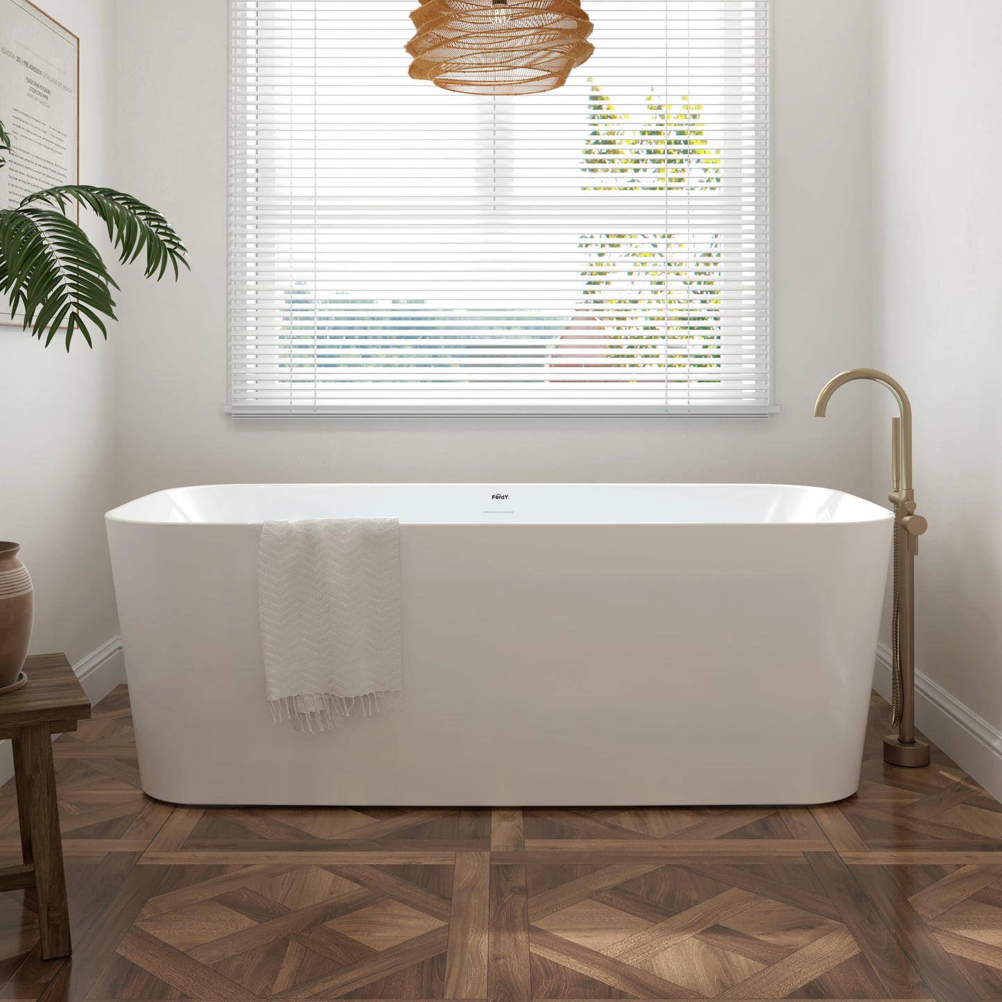 FerdY Maui 67" Freestanding Bathtub Elegant Freestanding Soaking Bathtub, Glossy White, cUPC Certified, Toe-Tap Chrome Drain & Overflow Assembly Included