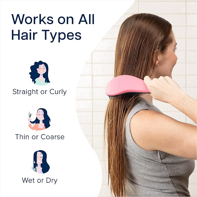 Crave Naturals Glide Thru Detangling Brush for Adults and Kids - Detangler Brush for Curly or Straight, Wet or Dry Hair - Gentle on Tangles Hair Comb - 7.5x3-Inch, Pink and Purple (Pack of 2)