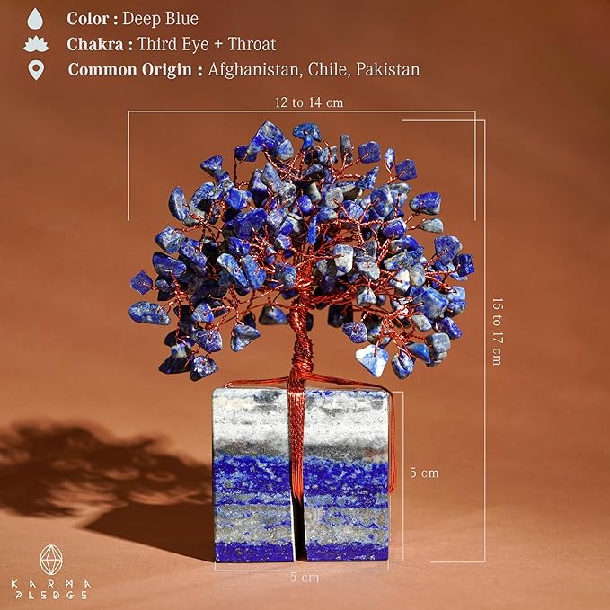 Crystal Tree for Birthday Gifts for Women, Handmade Raw Crystal Base Lapis Lazuli Chakra Healing Crystal Tree of Life for Positive Energy, Money, Good Luck, Christmas Décor, Home and Office Decor