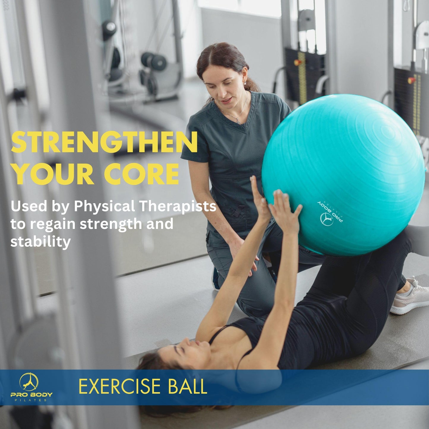 ProBody Pilates Exercise Ball - Multiple Sizes Gym Grade Balance Ball for Fitness, Workout, Pregnancy & Physical Therapy, Stability Yoga Ball Chair (Teal, 45 cm)