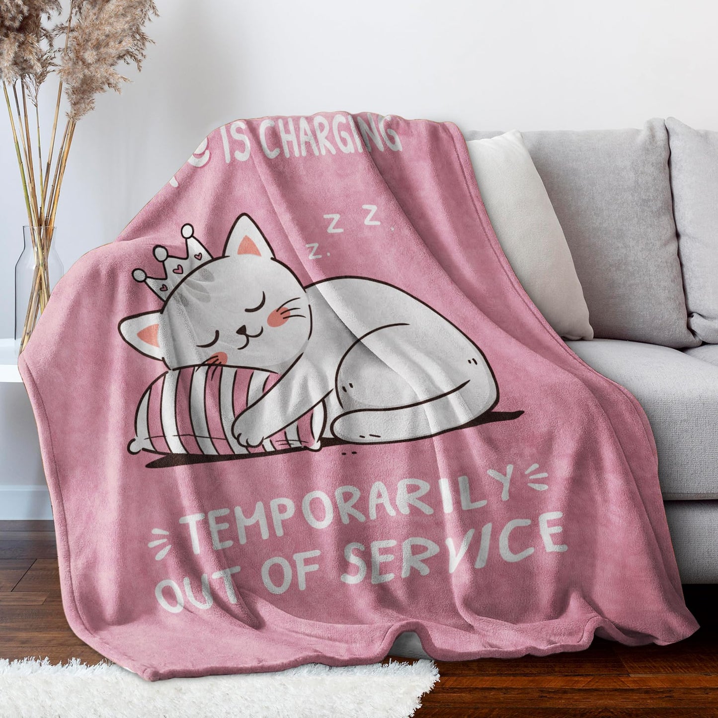 GoMelley Funny Gift for Wife from Husband, Wife Birthday Gift Ideas, Cute Cat Pink Flannel Blanket, Wedding Anniversary Romantic Gifts for Women, Christmas Valentines Day Gifts for Her, 60”× 50”（Pink）