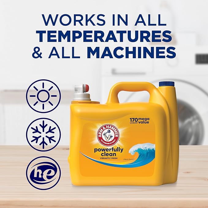 ARM & HAMMER Liquid Laundry Detergent, Clean Burst Fresh, 170 fl oz, 170 Loads, HE Laundry Detergent Liquid