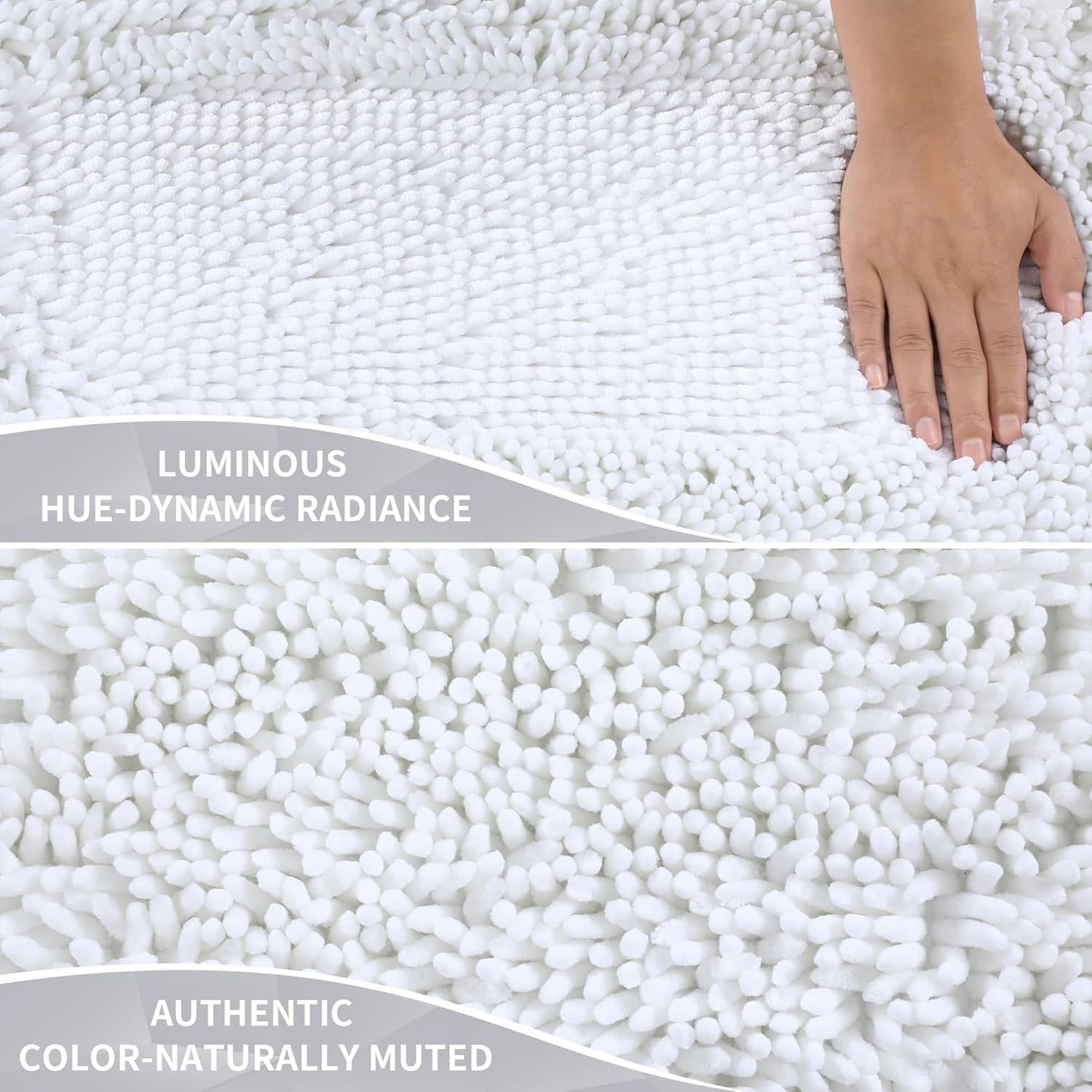 Yimobra Long Bathroom Rug Non Slip 44x24 Inch, Extra Thick Soft Absorbent Chenille Bath Mat, Machine Washable Quick Dry Bath Rugs for Bathroom Floor, Tub and Shower, Home Decor Accessories, White
