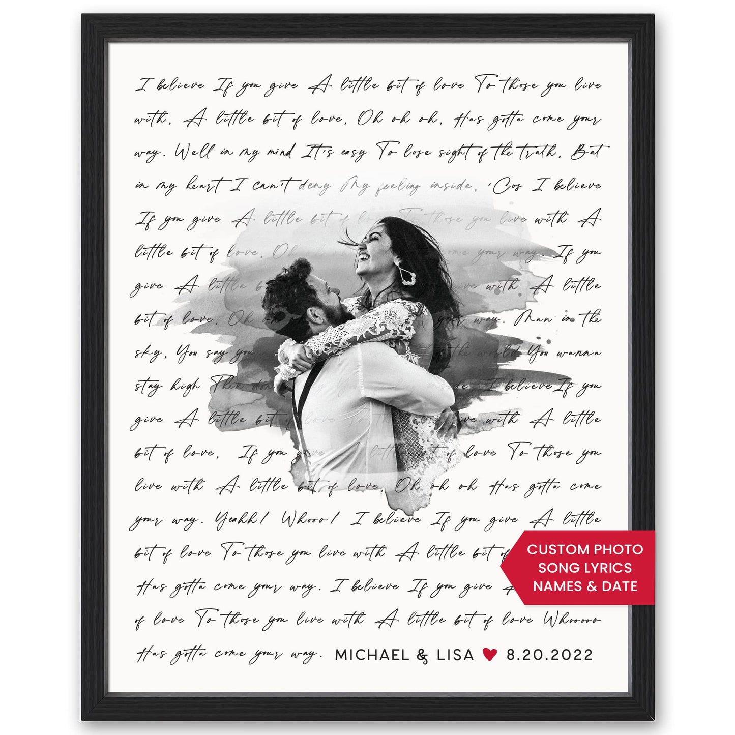 Personalized Song Lyrics Wall Art - Custom Wedding Photo Couples - Anniversary Wedding Gift for Him or Her - Song Lyrics - Valentines Gift for Wife or Husband - Canvas and Framed Options