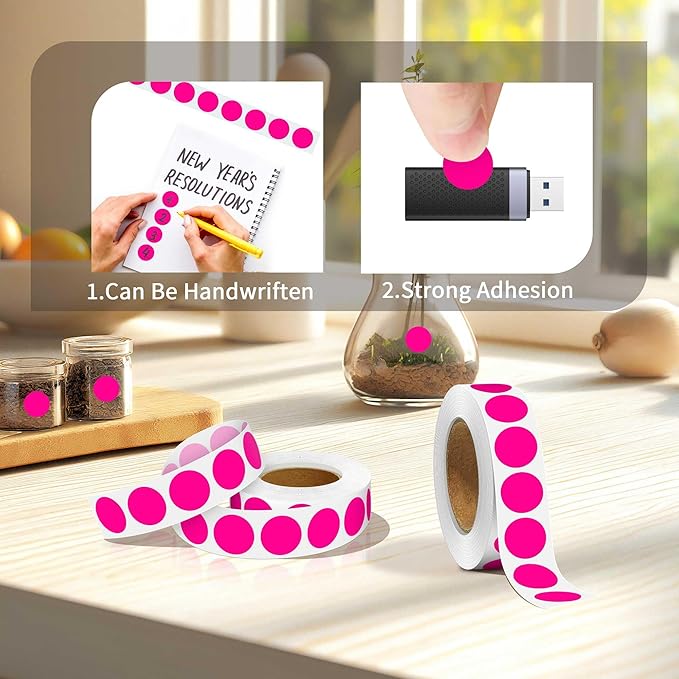 0.75 Inch Multi - Purpose Removable Labels,1000 PCS 3/4" Fluorescent Pink Dots for Classroom, Papers, Market, Price Tags, and Library Book Labels. Non - Printable Round Colored Stickers