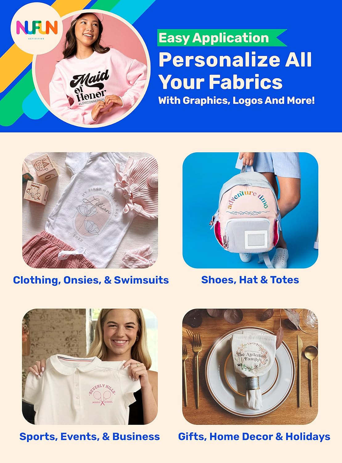 NuFun Activities Ink Jet Printable Iron-on Heat Transfer Paper for T Shirts, Light Fabrics, 10 Sheets 8.5 x 11 inch, Long Lasting, Durable, Professional Quality, Easy DIY, Non-Toxic, Made in The USA