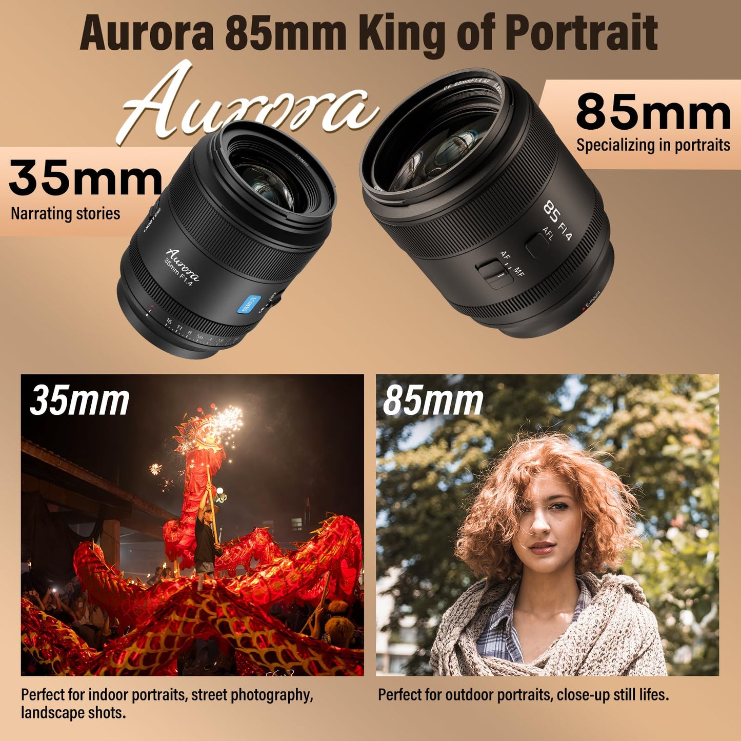 SIRUI Aurora 85mm F1.4 Full Frame Auto Focus Lens, Telephoto Prime Portrait Lens for E Mount Cameras FX3, FX6, A7 Series, A7R Series, A7S Series, A9, ZV-E1, Black