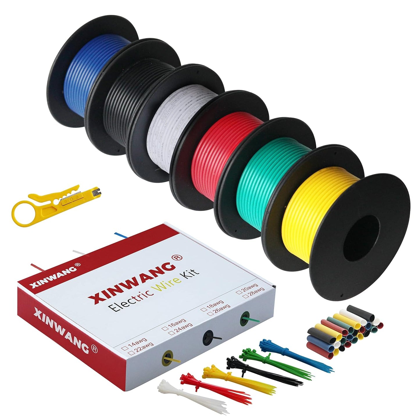 22 Gaug Electrical Wire,22 awg,22 awg Silicone Wire-XINWANG 22 Gauge Stranded Tinned Copper Wire with Silicone Insulation(OD: 1.9mm) 6 Colors,23ft Each, Hook Up Wire Kit