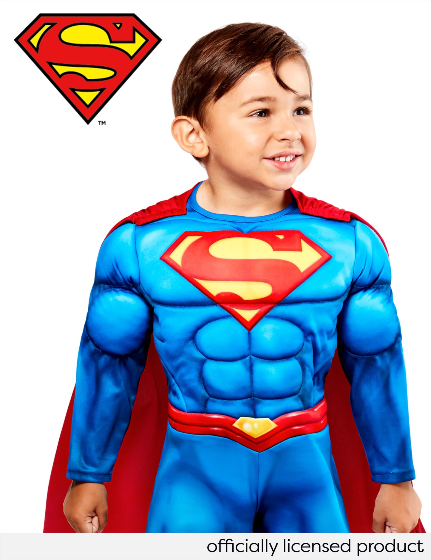 Rubies Superman Deluxe Padded Costume Jumpsuit and Cape for Toddlers Boys for Themed Parties and Halloween, 2T