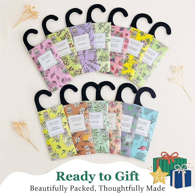 ROSE COTTAGE Large 12 Packs Rose Hanging Closet Deodorizer Air Freshener Long Lasting Scented Sachets Smell Goods for House