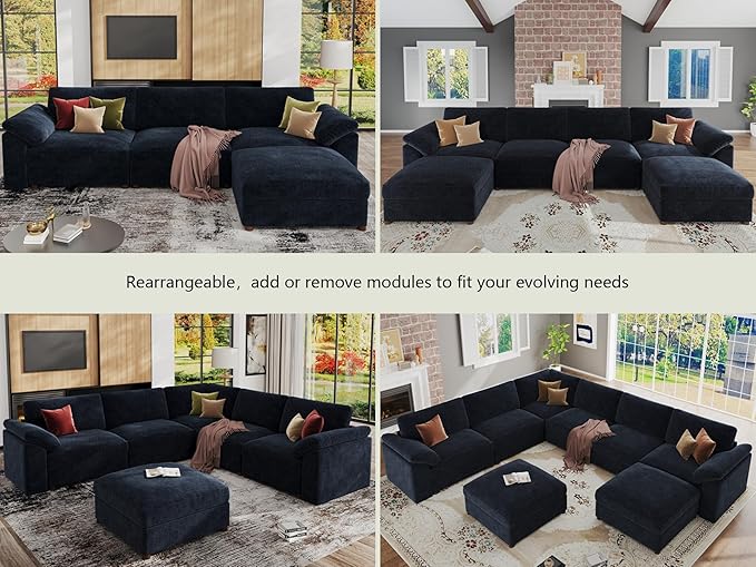 EASE MOOSE Oversized Modular Sectional Sofa, Extra Large L Shape Sectional Couch,Comfty Wide Deep seat Modular Sofa for Living Room, Removable Cover,Blue