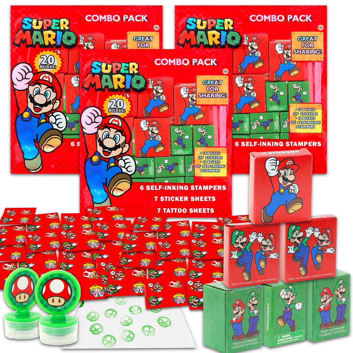 Super Mario Party Favors Bulk Set ~ Bundle with 60 Pieces Mario Favor Boxes with Stickers and Stampers for Kids Birthday Party | Mario Classroom Prize Boxes