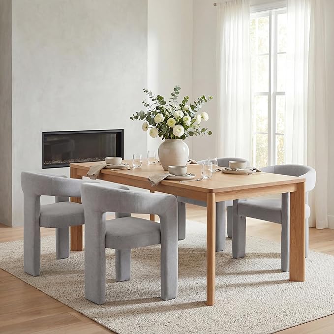 DAYALANE Modern Barrel Dining Chairs Set of 2, Upholstered Kitchen Chairs with Arms Comfy Chenille Side Chair for Living Room/Dining Room/Reception, Grey Chenille