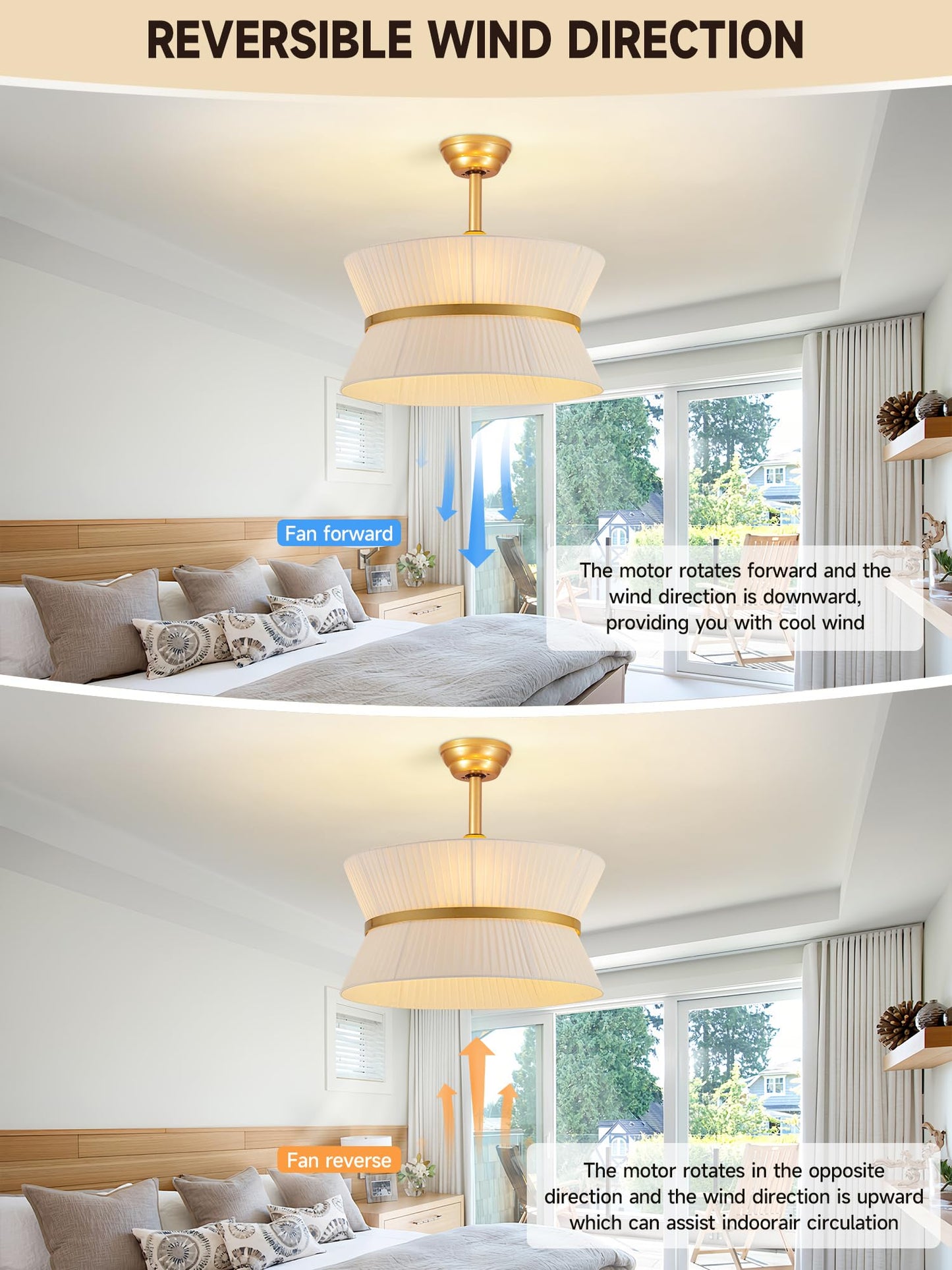 Boho Fandelier Ceiling Fan With Light And Remote Fabric Chandelier Fan Gold Caged Ceiling Fan With Light For Bedroom, Living Roo