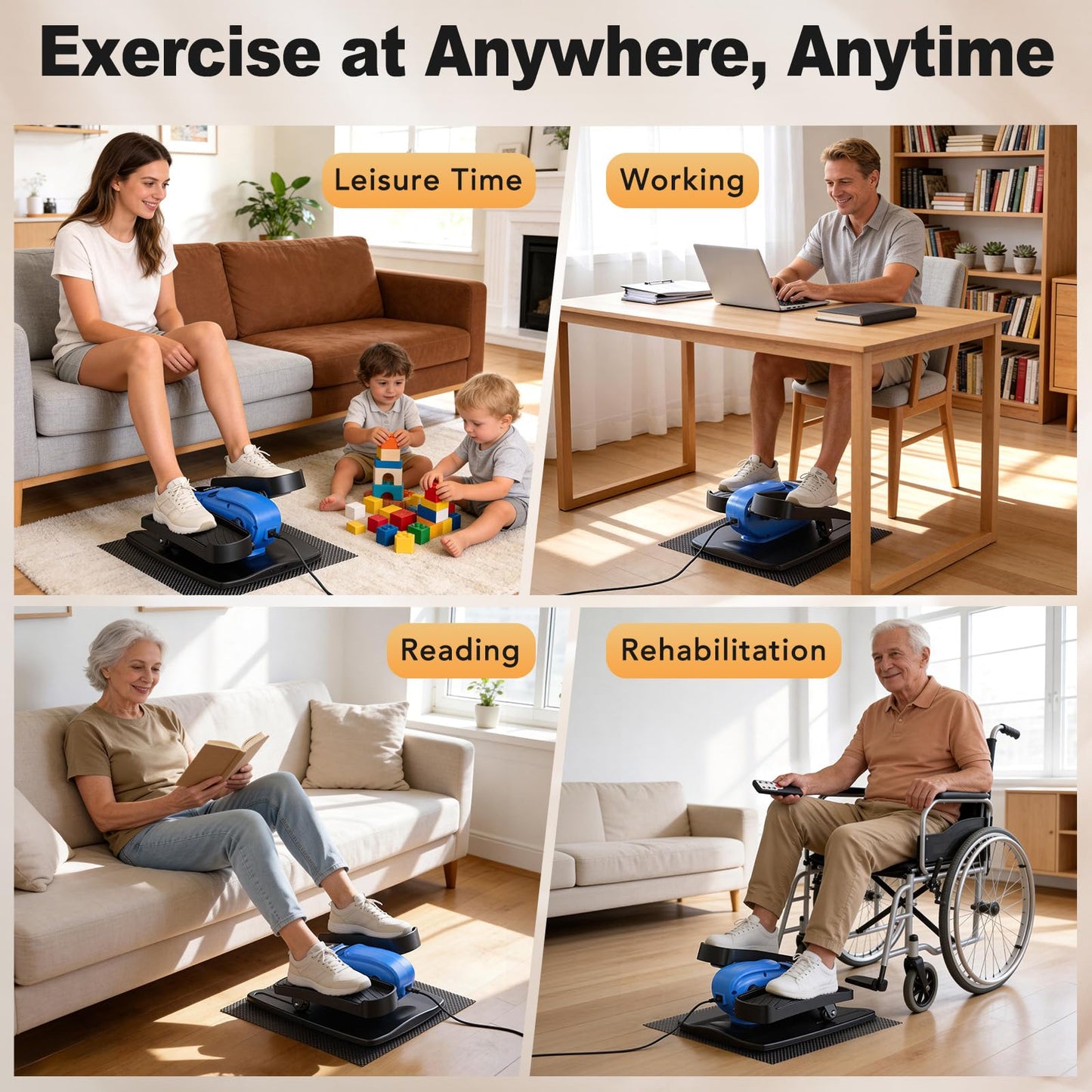 Wefely Under Desk Elliptical Machine,Leg Exerciser While Sitting for Seniors with 12 Adjustable Speed RF Remote Control,Quiet & Portable Mini Seated Pedal Exerciser with Non-Slip Mat for Home Office