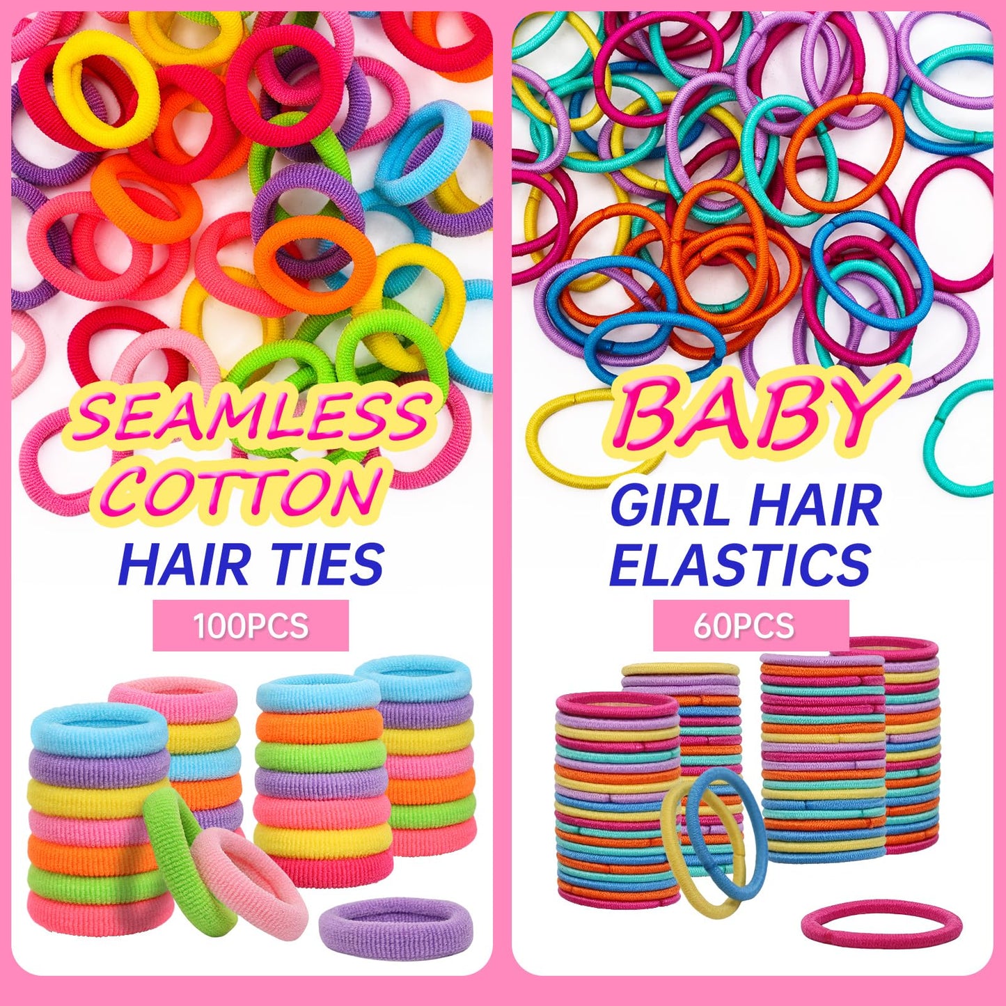 Girl Hair Accessories Set, Toddler Colorful Elastic Hair Ties Small Elastic Rubber Bands for Hair Baby Hair Ties Set with Hair Clips