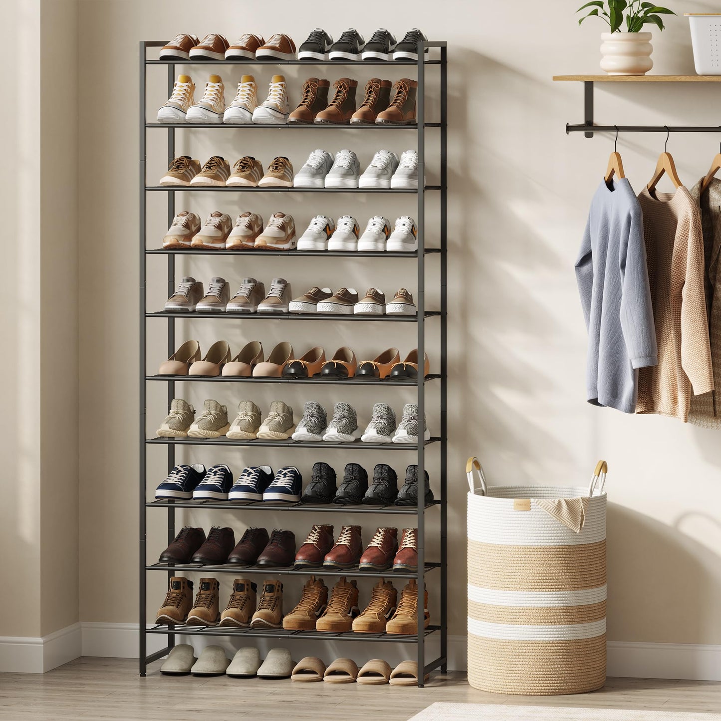 Nunsino Shoe Rack, Metal Shoe Organizer, 10 Tier Garage Shoe Rack Max Holds 50 Pairs,Shoe Storage Shelf for Closet,Entryway, Black