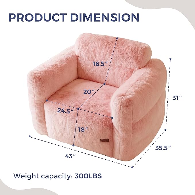 MAXYOYO Giant Bean Bag Chair for Adults, Ultra Soft Fluffy Bean Bag Sofa, Oversized Floor Sofa for Living Room Bedroom, Cozy Reading Chair with Filler, Pink