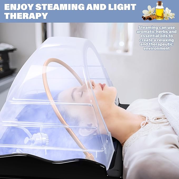 Head Spa Equipment with 60L Water Storage Tank, 3 Mode Waterfall & Warm Steam Hair Wash Sink for Scalp Care and Relaxation