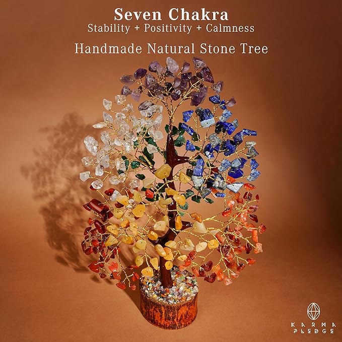 Manifestation Seven Chakra Tree of Life with Card, Unique Birthday Gifts for Women and Mom, Handmade Healing Crystal Tree for Good Luck, Positivity, Money, Reiki Healing, Home and Office Decor