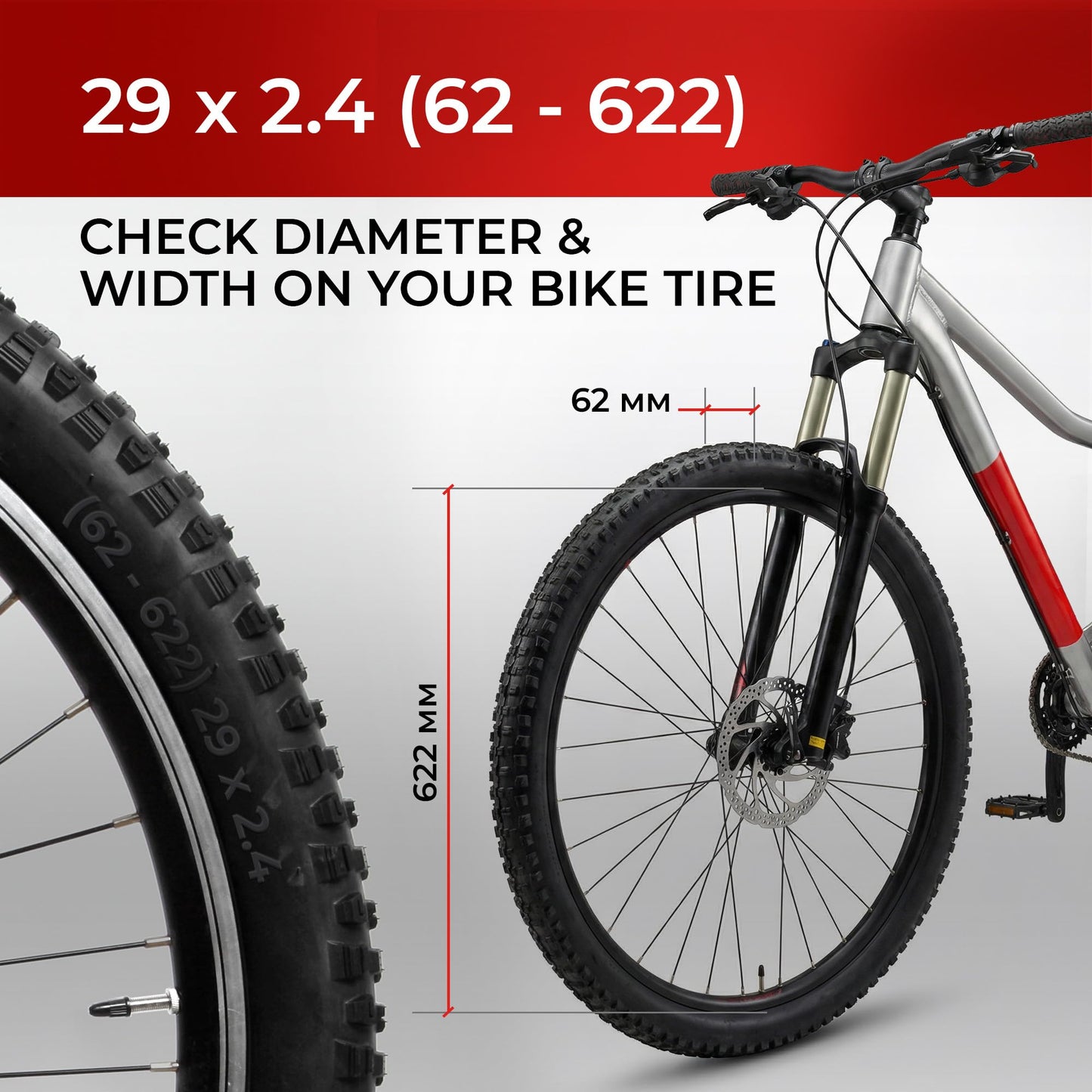 Fincci Maori Tubeless 29x2.4 Mountain Bike Tire - 2er Foldable Aramid MTB Tires 29 with 1mm Nylon Puncture Proof - 120 TPI Black 29 inch Tyre 62-622 for Electric, XC, Enduro, Hybrid Bicycles