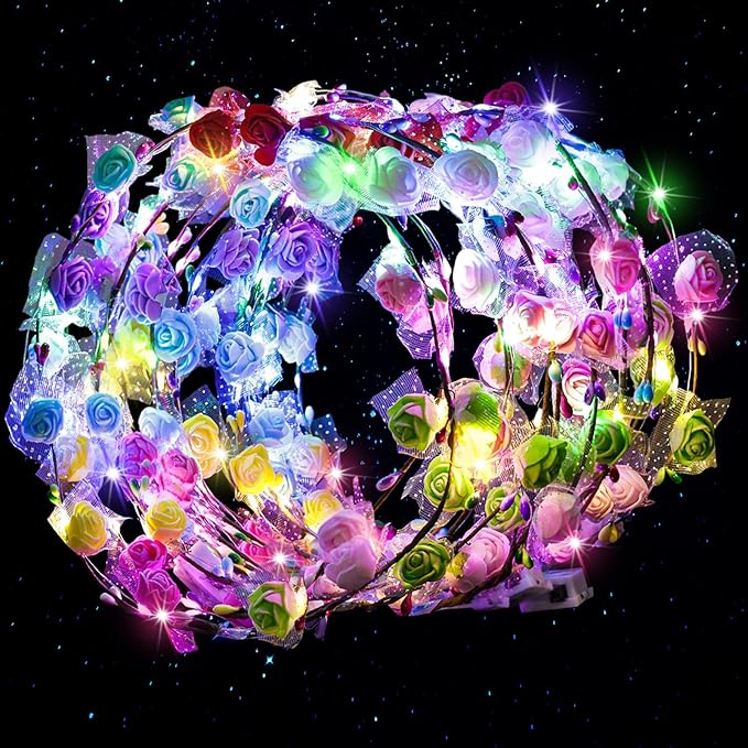 LovesTown 24PCS LED Flower Crowns Headbands Christmas Party, Light Up Flower Crowns For Women, Glow in the Dark Party Supp...
