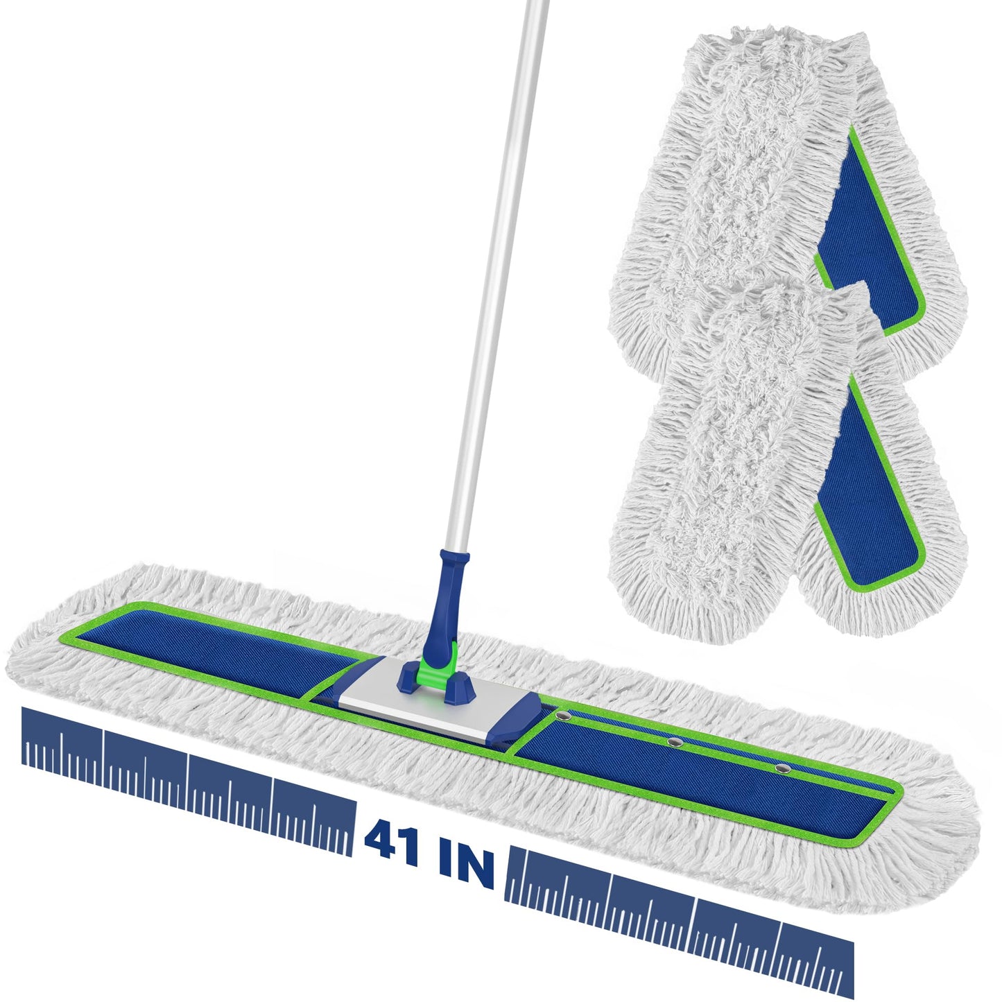 Enspoway 41" Commercial Dust Mop: Large Push Broom Wide Industrial Heavy Duty Hardwood Dry Sweeping Mop with 2 Pads Long Handle for Janitor Indoor Warehouse Gym Cleaning