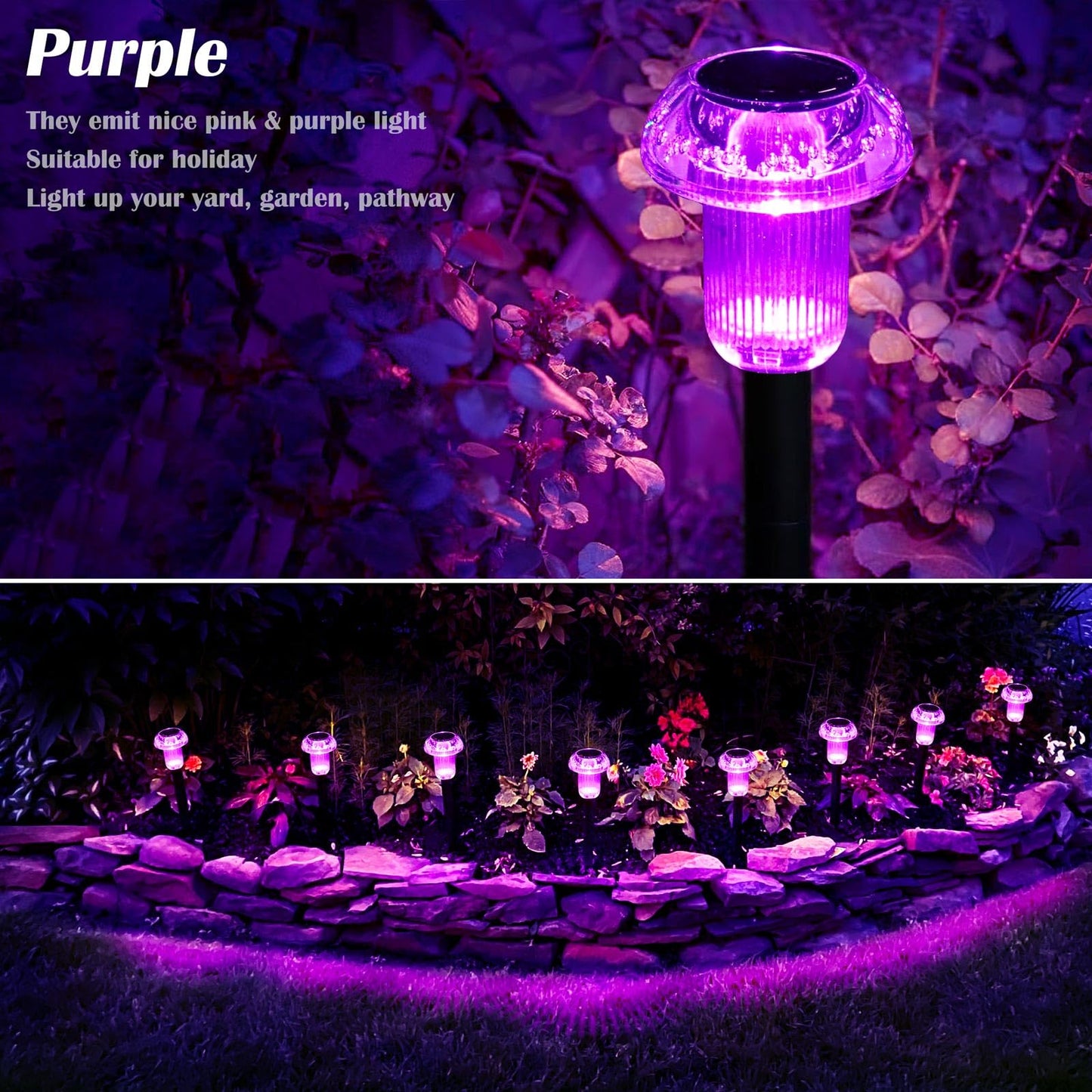 Priddop Halloween Solar Lights Outdoor 8 Pack Purple LED Waterproof Mushroom Outside Lights for Yard Garden Patio Pathway Walkway Landscape Halloween Decorations