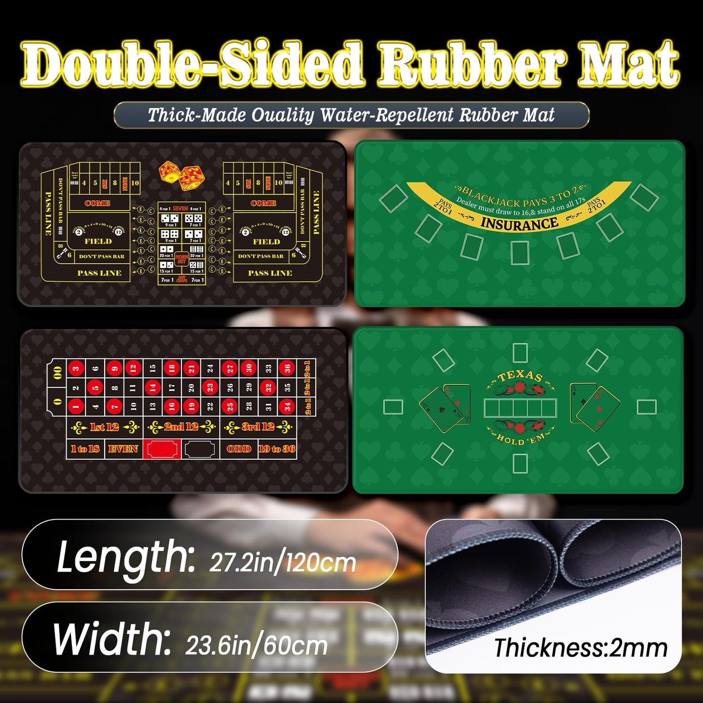 5 in 1 Super Casino Game Set: Blackjack/Texas Hold'em/Roulette/Craps/Poker Kit, 10" Wooden Roulette Wheel, Carrying Case with 360 Plastic Chips, 6 Deck Shuffler, 2 Double-Sided Rubber Mat And More