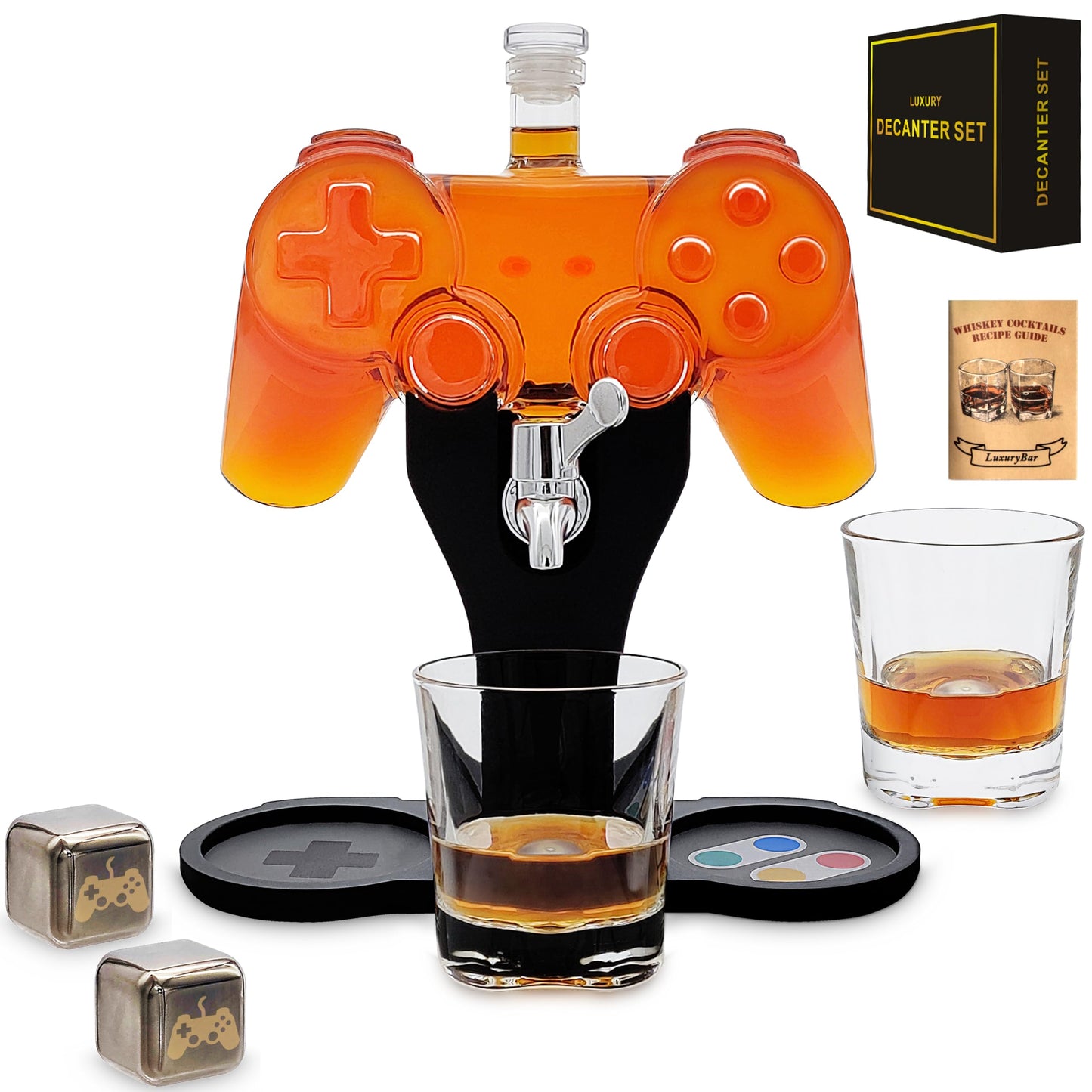 Game Whiskey Decanter Set,28oz Whiskey Decanter Sets for Men with Spout IceCube Tray,Liquor Dispenser Whiskey Gifts for Men Bourbon Gifts for Men Gamer Gifts for Boyfriend Gifts For Him Husband Dad