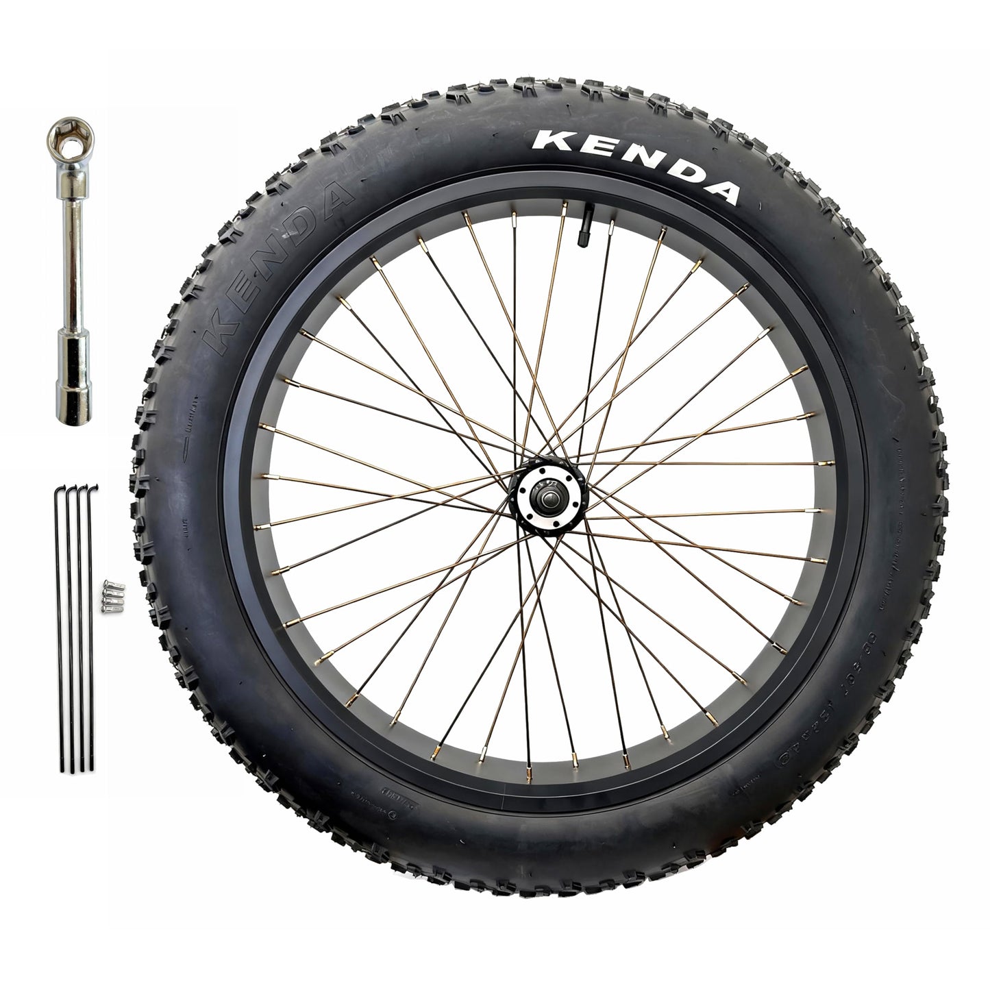 Electric Fat Bike Front Wheel 24''x4.0 with Tire Bearing Hub 12GA Spokes Tyre Black Alloy Aluminum Snow Bicycle Snow Bike Rim Wheel 24 Bolt On