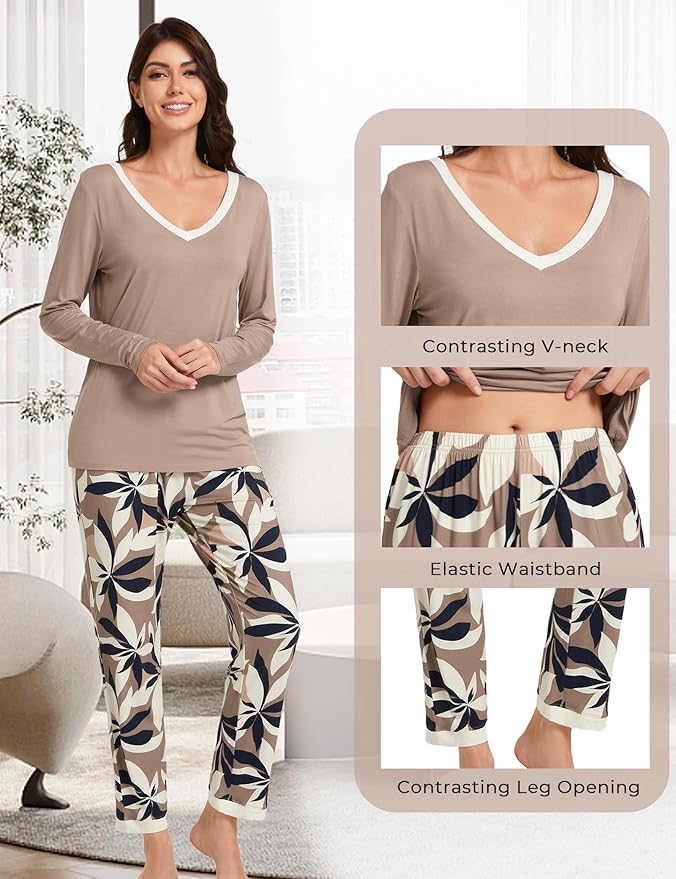 GYS Viscose from Bamboo Women's Pajama Sets Super Soft Long Sleeve Sleepwear Comfy Winter Pjs Sets S-4X