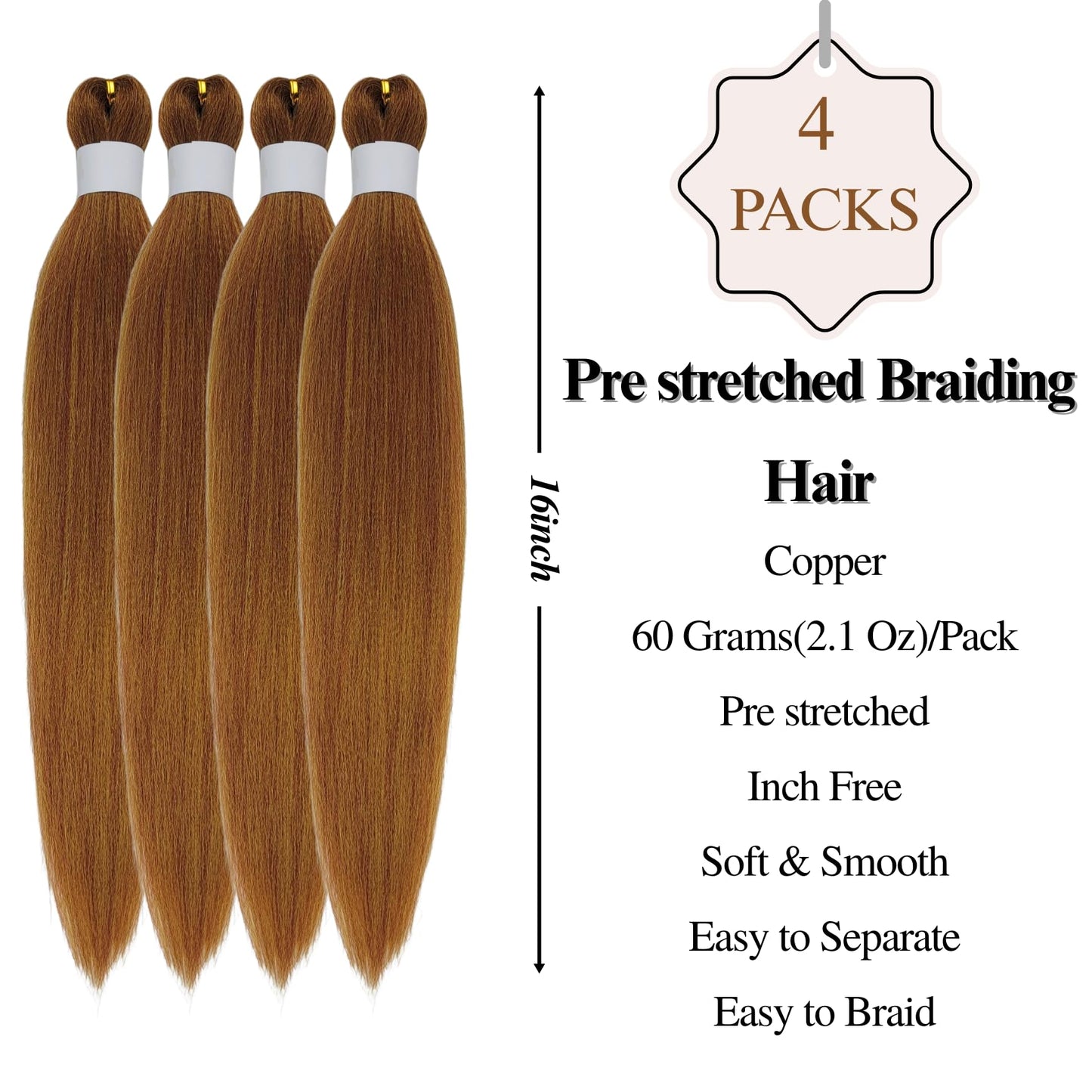 Copper Braiding Hair Pre stretched for Bob Boho Hypoallergenic Braiding Hair for Boho Braids Deep Wave Braids