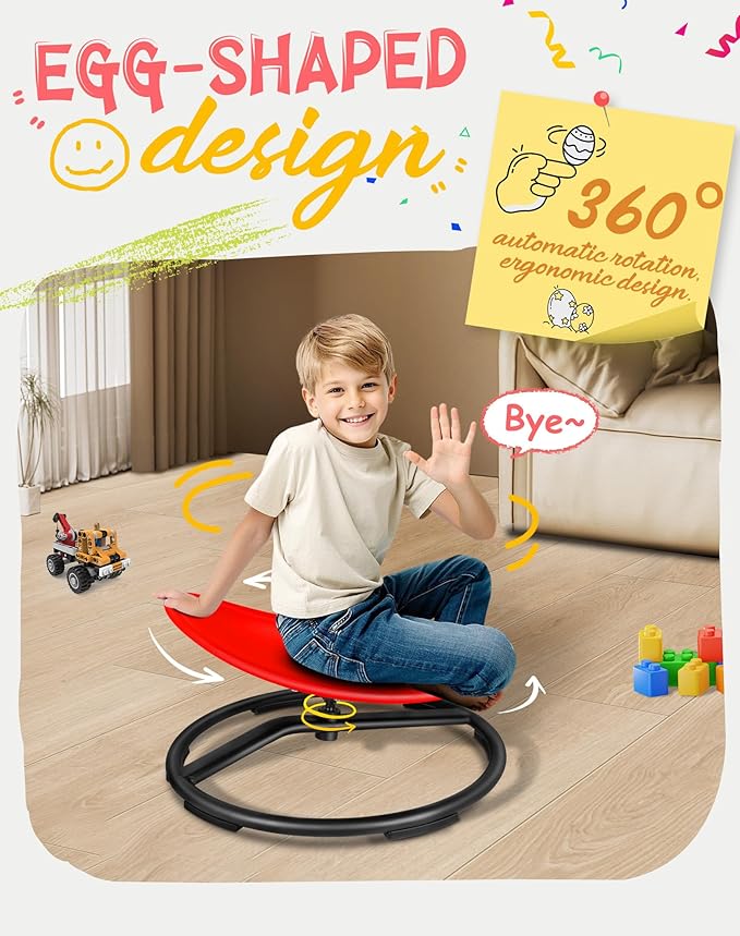 FERUERW Spinning Chair for Autistic Kids, Sensory Swivel Chair, 220LBS Weight Capacity, Sensory Toy for Children with ADHD/Autism, Training Body Coordination, 3+ Years (Red)