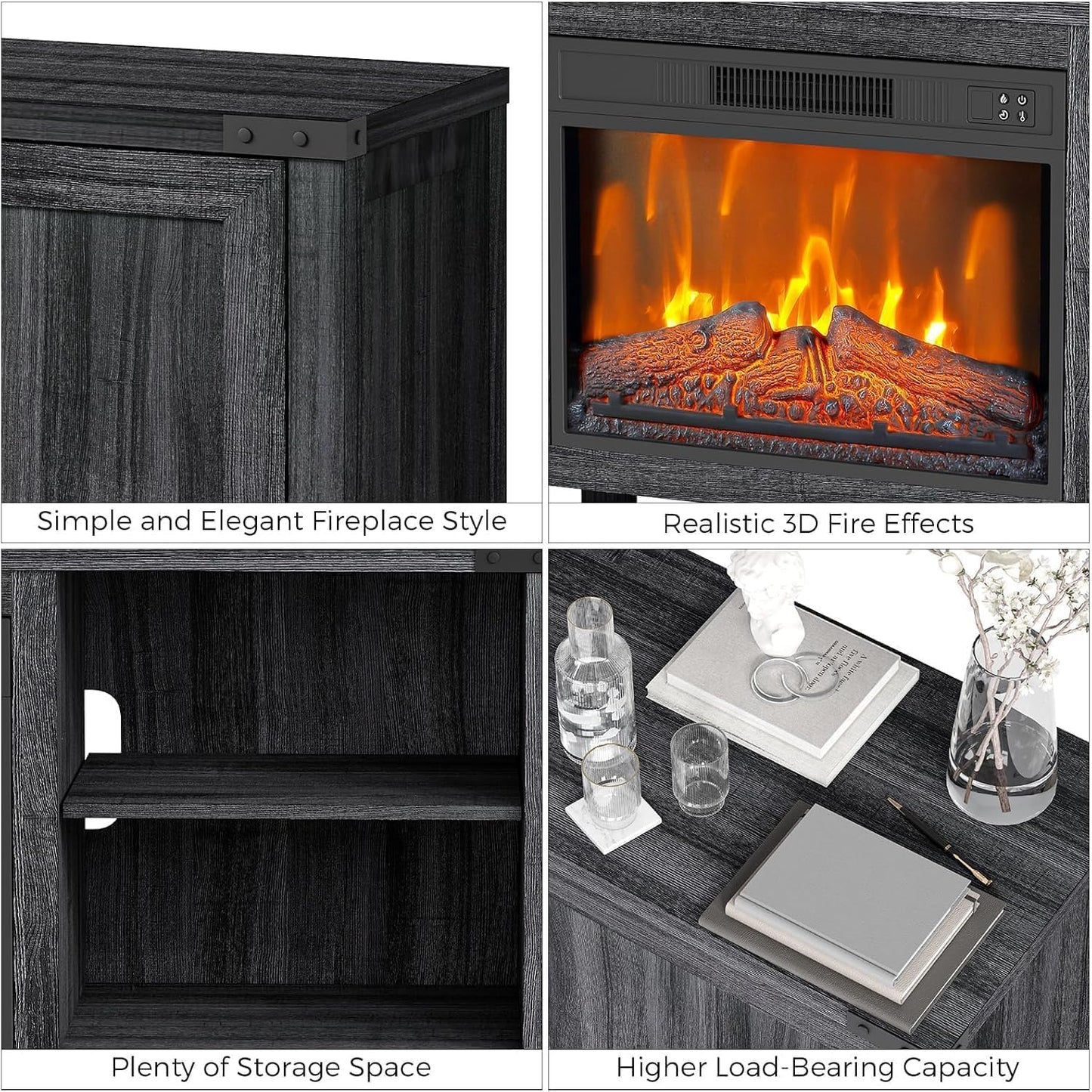 65 Inch TV Stand with Electric Fireplace, Entertainment Center with 23” Fireplace Insert, Remote Control, Adjustable Storage, Cable Management, Media Console for Living Room, Home Theater Furniture