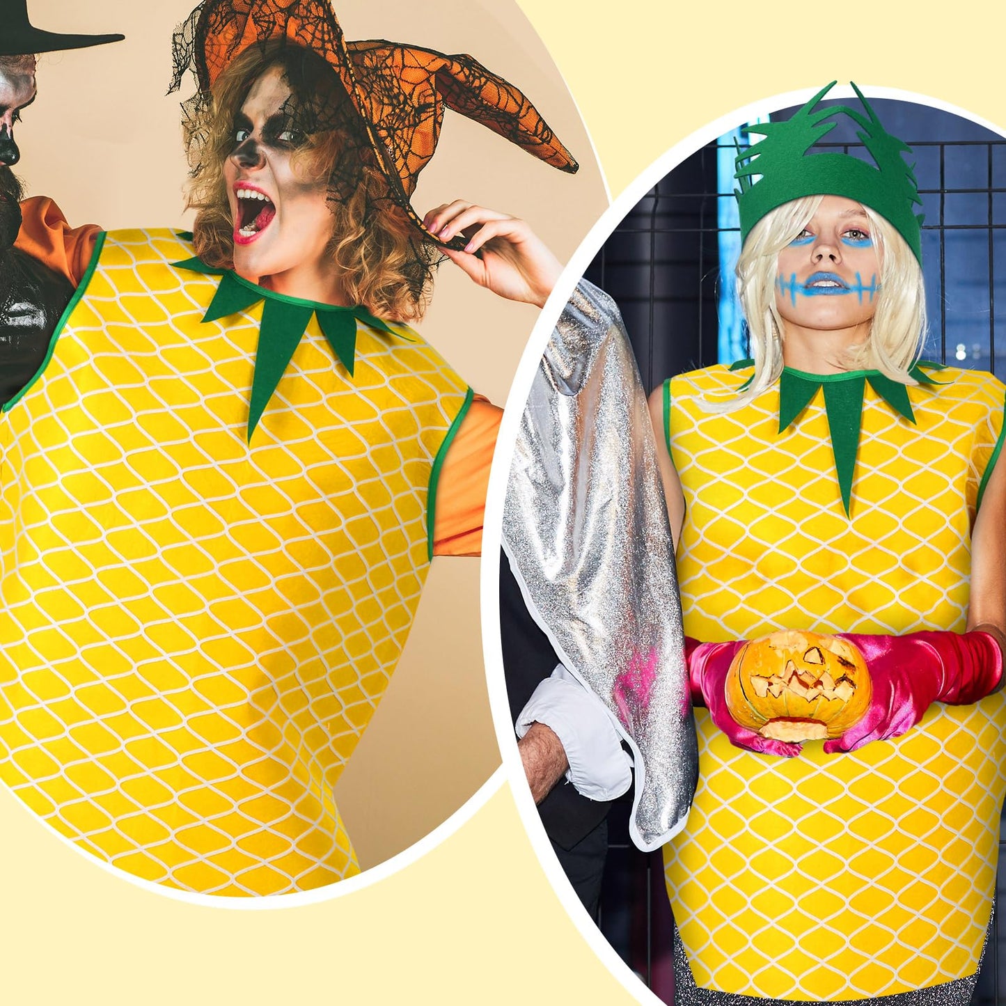 Suhine 3 Pcs Halloween Pineapple Costume Pineapple Poncho Outfits Costume for Women with Hat Hand Bag Funny Fruit Costume for Halloween Cosplay Dress up Party