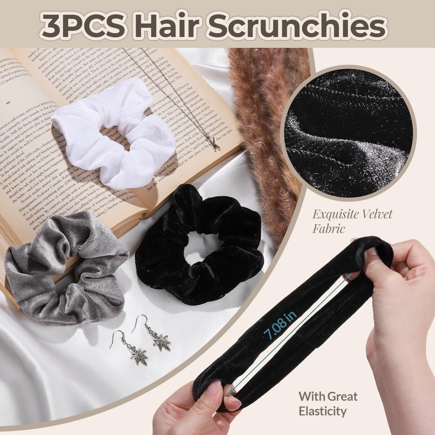 LEOBRO Spa Headband for Skin Care and Makeup, Women Teen Girls Headband for Washing Face, with Hair Scrunchies, Black & White &