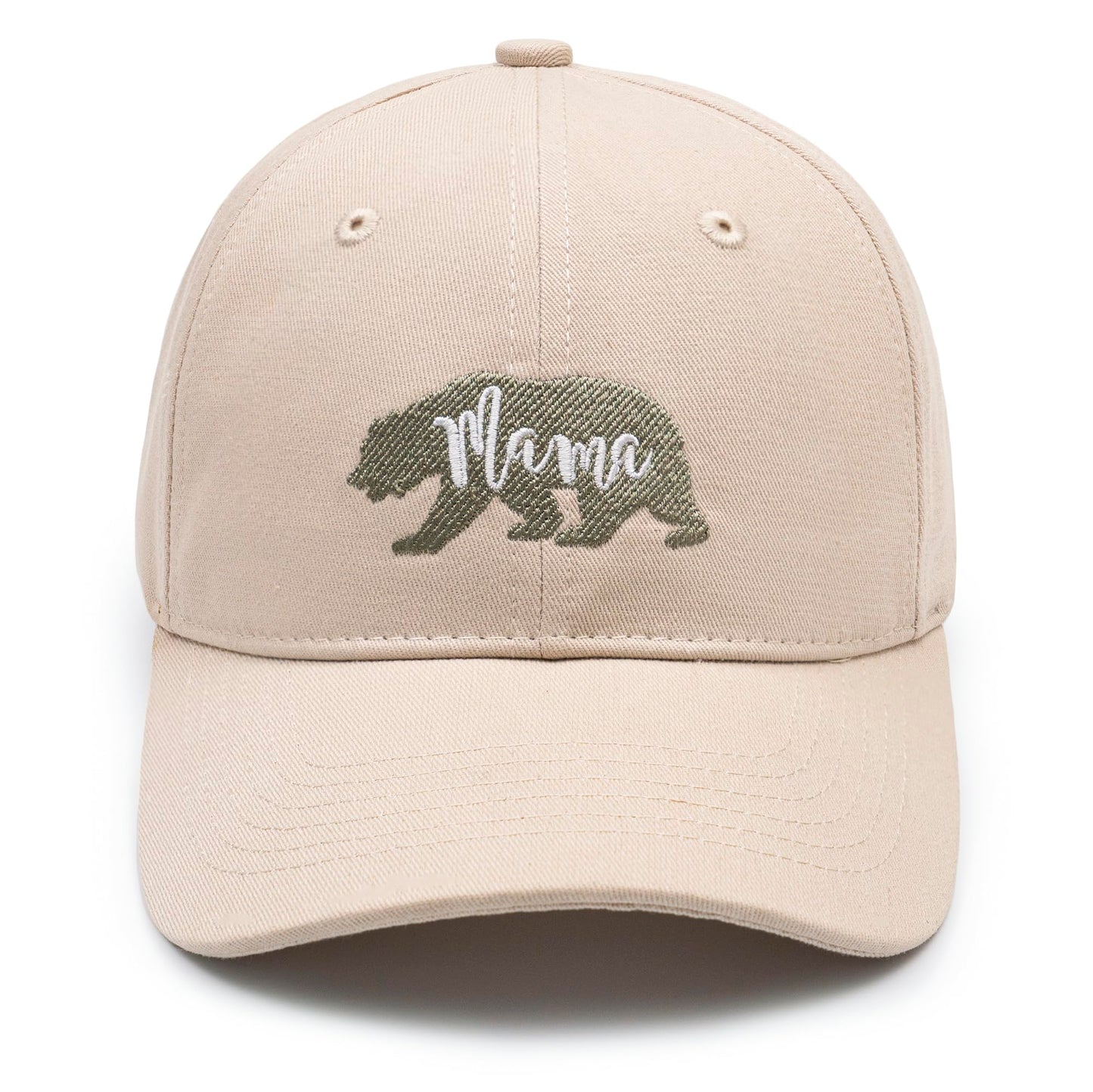 KOLWOVEN Mama Bear Embroidered Baseball Cap, Stylish Distressed Hat for Women, Perfect Mother's Day or Birthday Gift for Mom (US, Alpha, One Size, Cream)