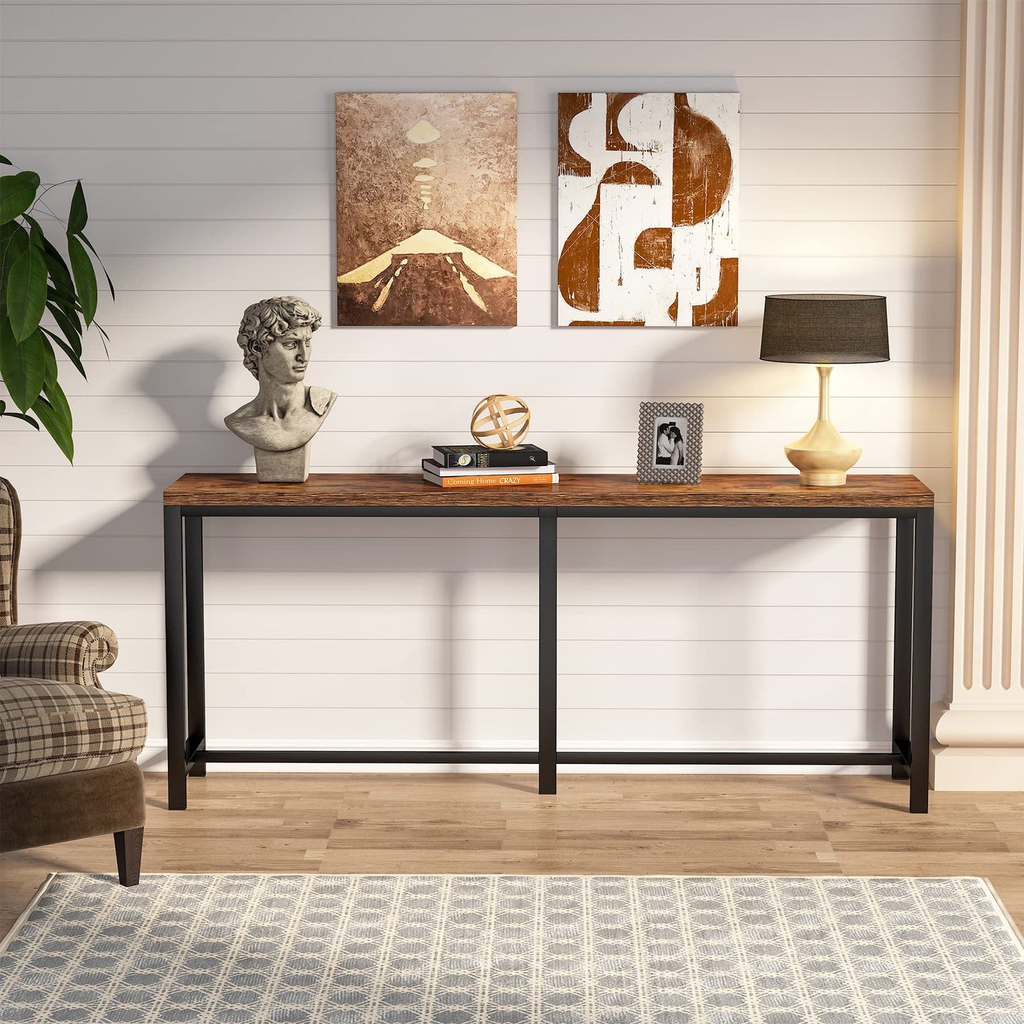 Tribesigns 70.9 inch Extra Long Console Table Behind Couch, Easy Assembly Sofa Table for Living Room Small Space, Rustic Industrial Narrow Entryway Hallway Table (Brown)