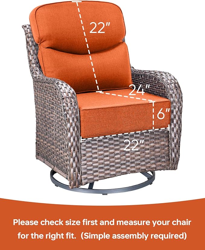 ACTREST Luxury 22x24/22x25 6-Inch Smile Outdoor Seat Cushions Set of 2 - Superior Comfortable Water-Repellent Patio Chair Cushion for Porch Rattan Dining Swivel Chair Loveseat Sectional Sofa - Orange
