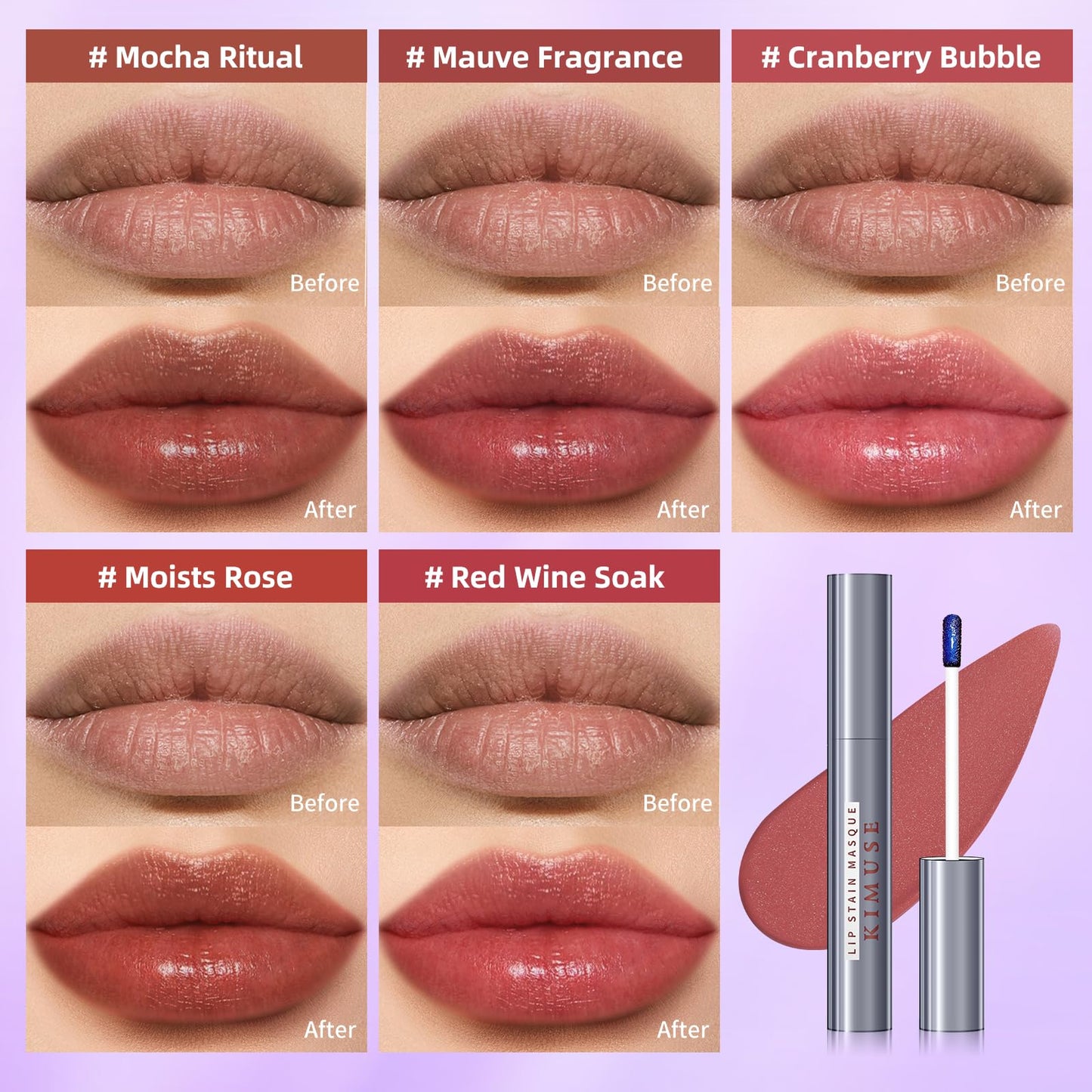 KIMUSE Lip Stain Masque: Peel Off Lip Stain Long Lasting Waterproof 12HR Transfer Proof & Hydrating Tint, Instant Lip Color With