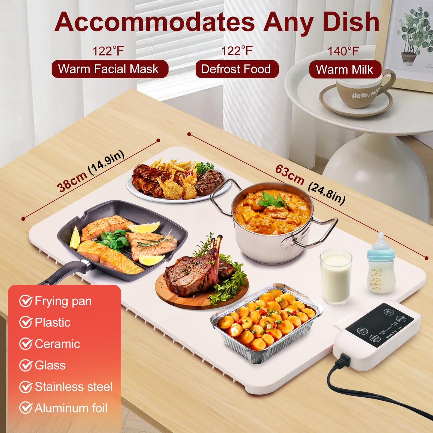 Electric Warming Tray - Full Surface Heating,Rollable & Portable,Premium Silicone Nano-Material,6 Temperature Settings,Auto Shut-Off -Versatile Food Warmer for Gatherings,Parties,Everyday Use