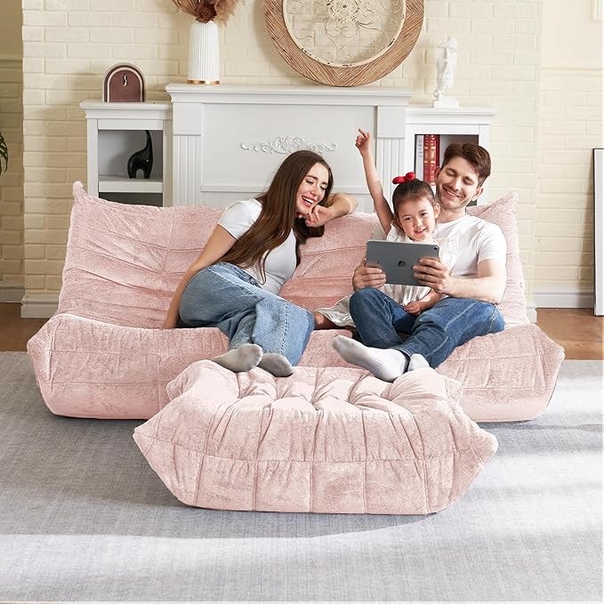 HABUTWAY Bean Bag Ottoman,Foot Rest,Fireside Chair Memory Foam Lazy Bean Bag Sofa for Living Room,Bedroom,Dorm,Office (Ottoman-Pink)
