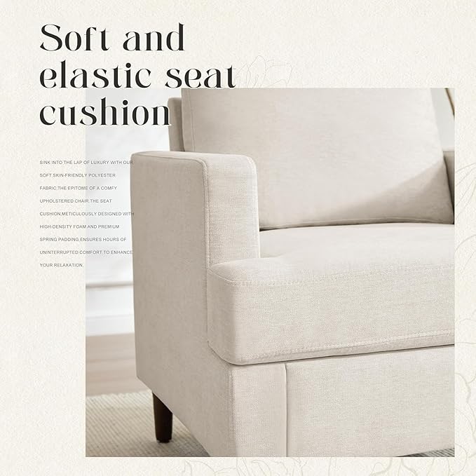 Weture Mid-Century Accent Chair,Modern Linen Fabric Armchair for Living Room,Comfy Upholstered Reading Accent Chairs for Bedroom,Single Sofa Chair with Wood Legs (Beige, 2 Pack)
