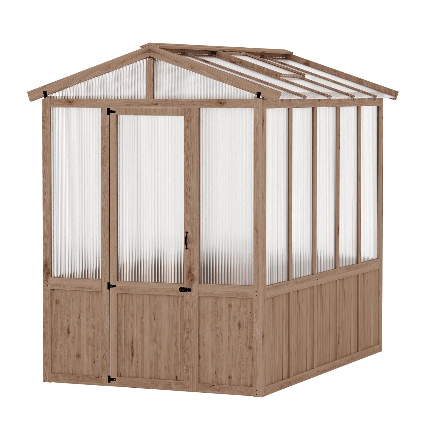 GarveeLife 6x8FT Wooden Greenhouses for Outdoors, Wooden Walk-in Green House with Cedar Frame, Greenhouse Kit with 6MM Thick Polycarbonate Panel